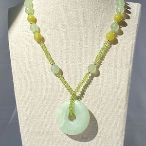 Zoe B. 14k Gold Jade Donut Pendant Peridot Prehnite Gemstone Bead Neckla…